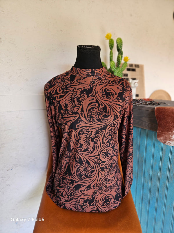 Country Road Leather Tooled Mesh Top