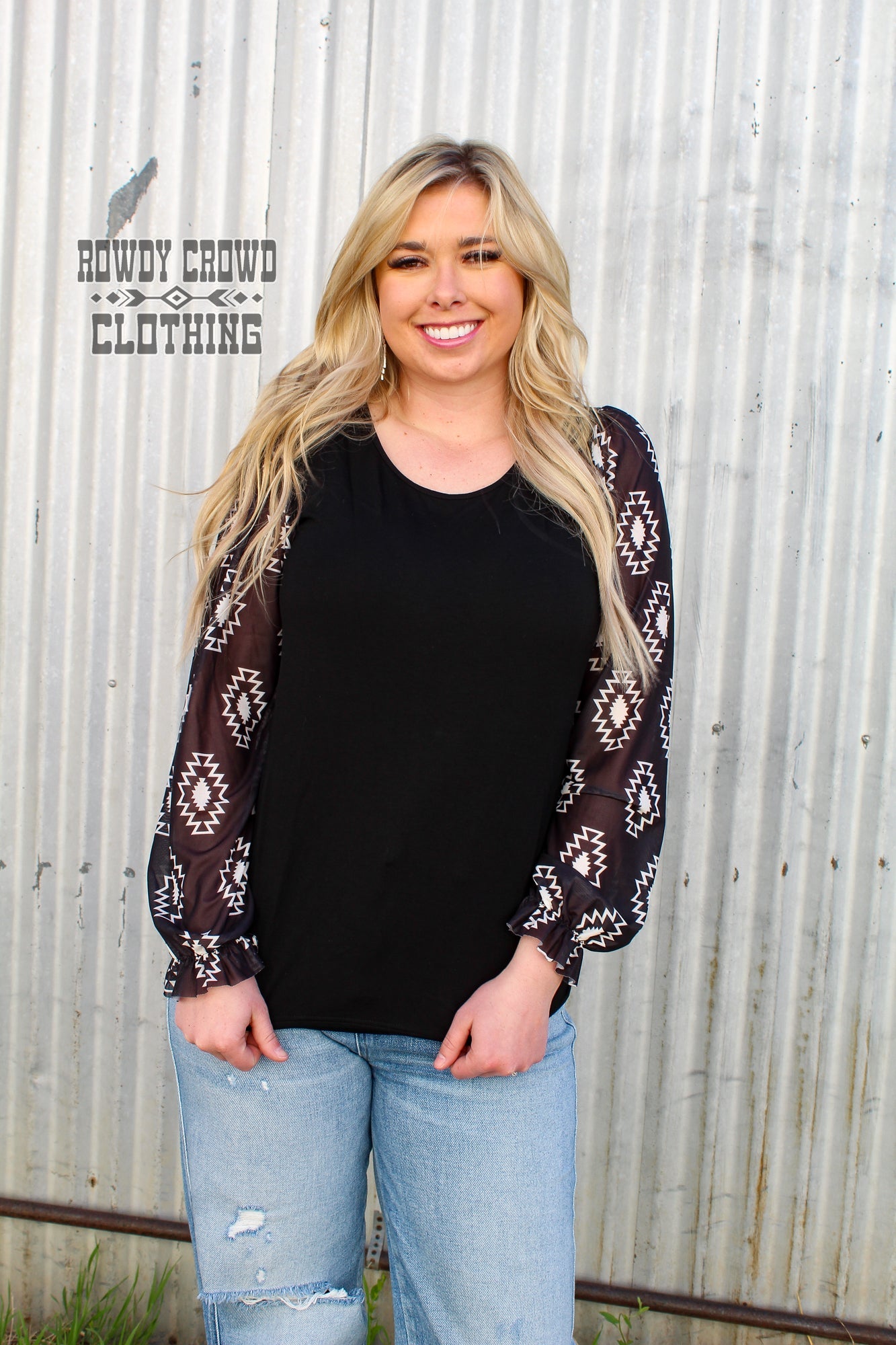 Western Tops, Western Apparel, Western Fashion, Western Boutique, Mesh Sleeves, Aztec Print, Western Wholesale, Wholesale Clothing