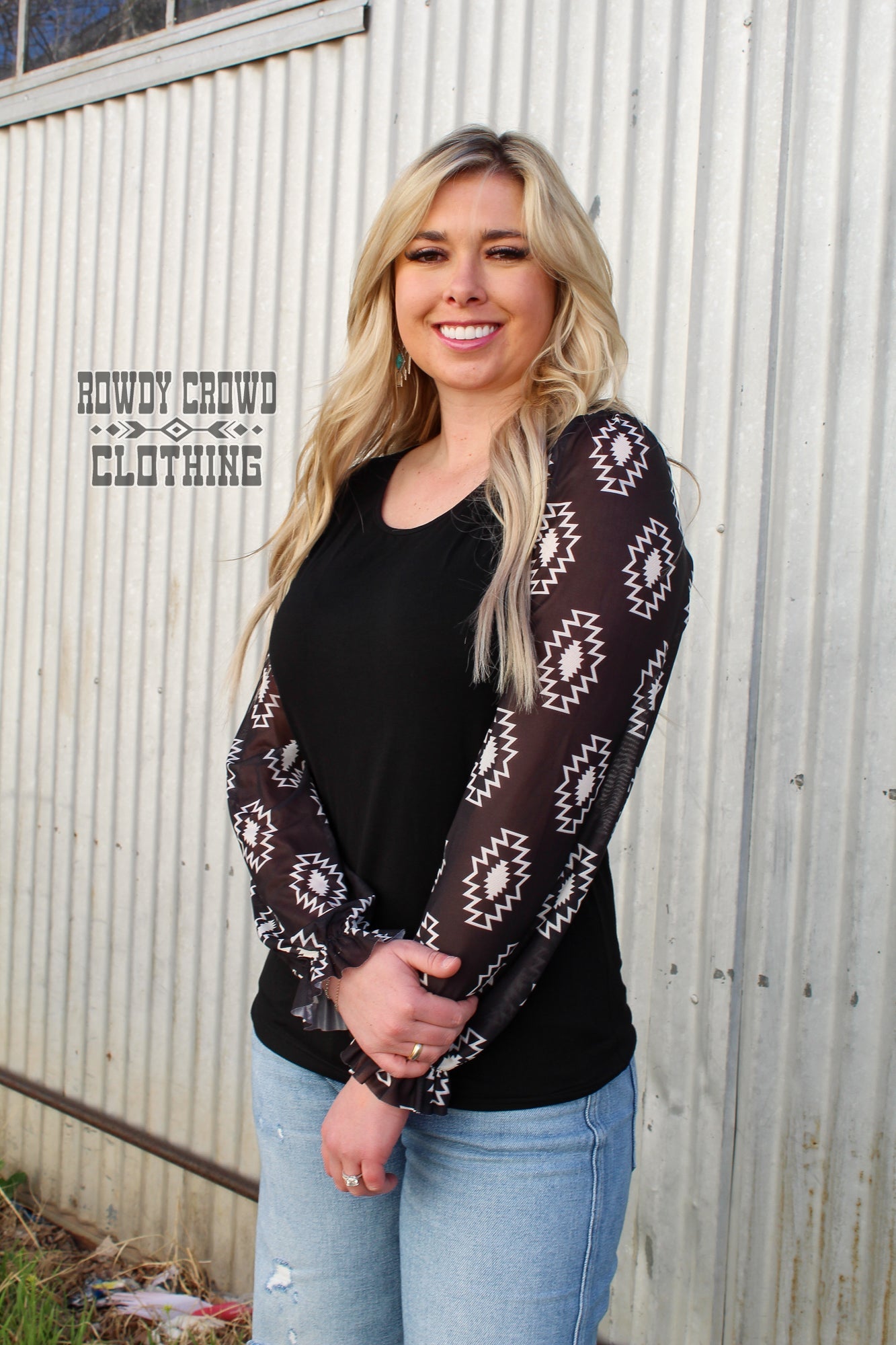 Western Tops, Western Apparel, Western Fashion, Western Boutique, Mesh Sleeves, Aztec Print, Western Wholesale, Wholesale Clothing